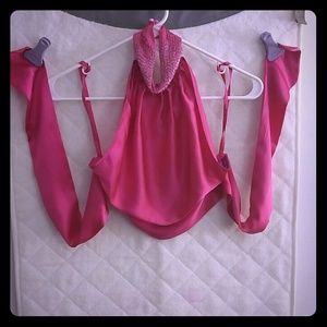 Therapy: Silk open back halter top - Hot Pink (S)